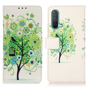 Pattern Printing Full Protection Leather Stand Case with Card Slots for OnePlus Nord CE 5G - Green Tree
