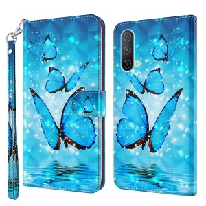 Pattern Printing Wallet Leather Cover for OnePlus Nord CE 5G - Blue Butterfly