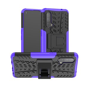 Tire Texture Dual -Layer Heavy Duty Shockproof Tpu + PC Case with Kickstand for OnePlus Nord CE 5G - Purple