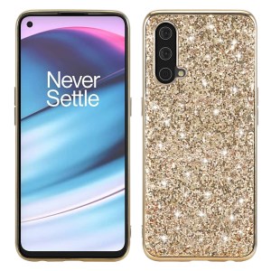 Shiny Powder Decor Anti -Drop Plated TPU FRAME + PC Panel Hybrid Shell Case for OnePlus Nord CE 5G - Gold